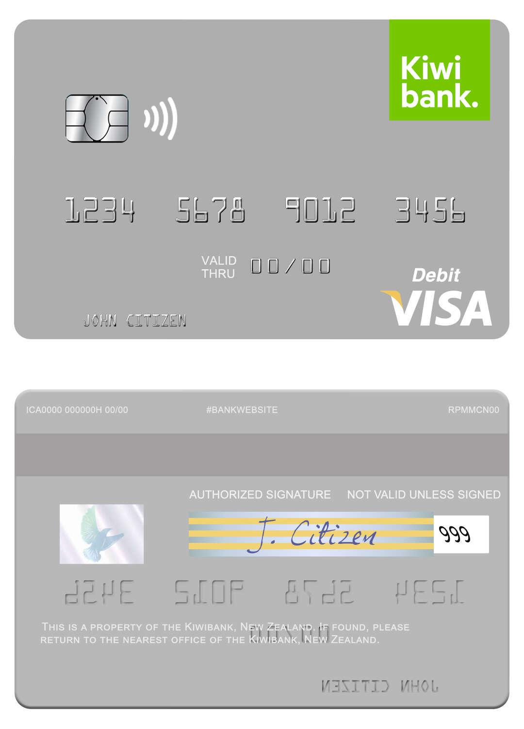 New Zealand Kiwibank visa debit card